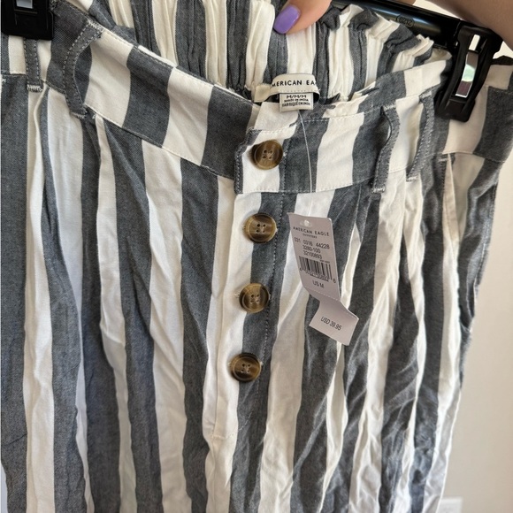 NWT American Eagle Navy and White Striped Viscose Pants Women’s M Beach Vacation - Picture 4 of 4